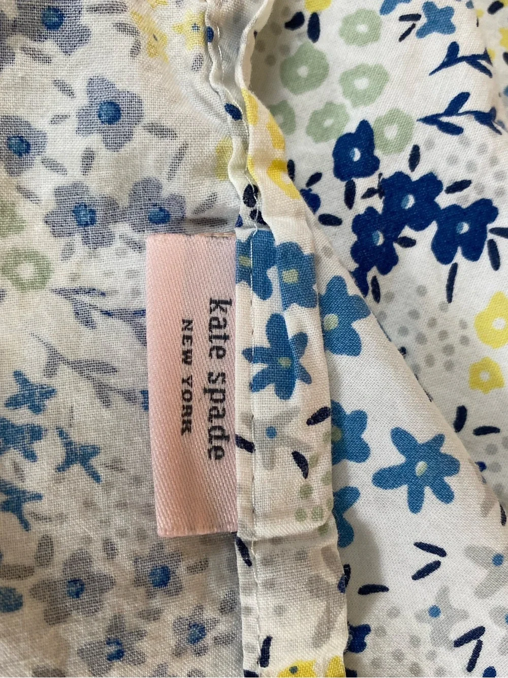 kate spade Floral Print Sheet Set in White, Navy, Yellow